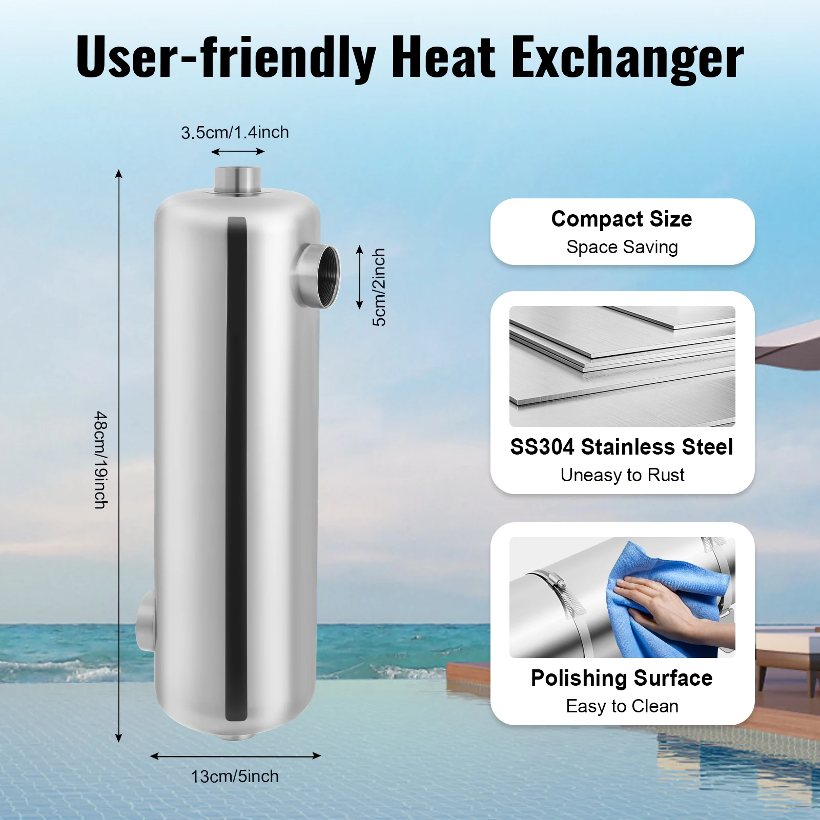 60KW Edelstahl Schwimmbad Wärmetauscher SPA Thermostat Heizung Pool Zirkulierende Heizung Ausrüstung – Detail 4