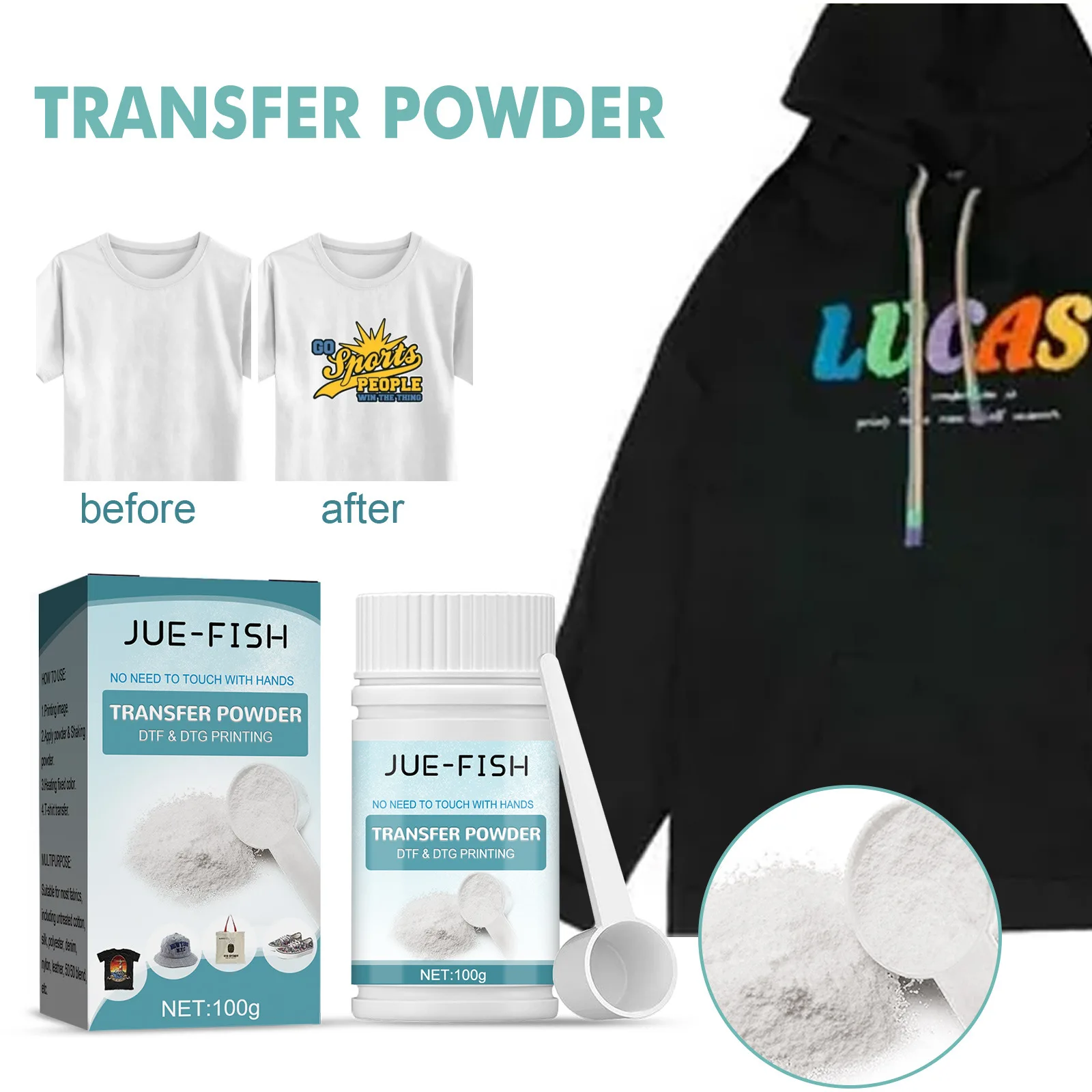 

100g Transfer Powder DTF Hot Transfer Film Printing Thermal Transfer for Sublimation Fabric Cloth DIY Hot Melt Adhesive Powder