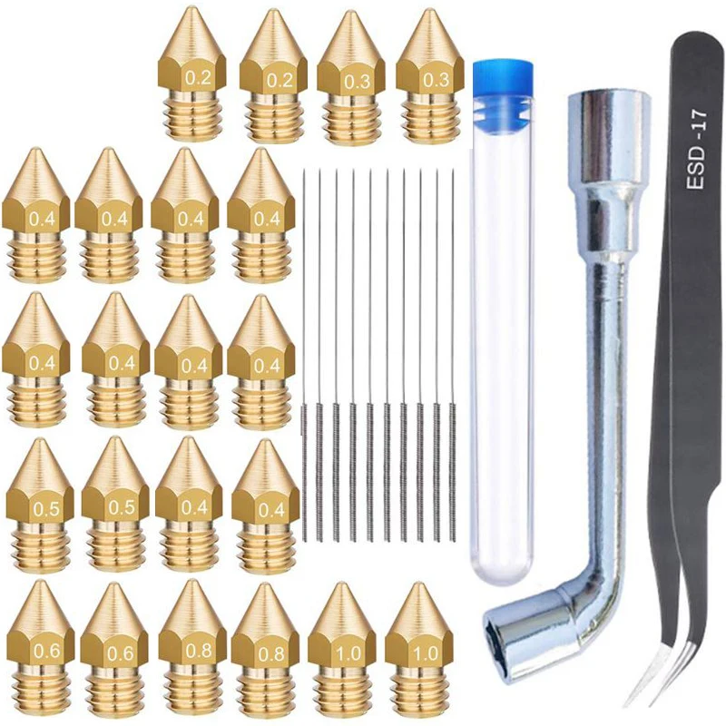 34 In 1 MK8 Nozzle 1.75mm 0.2/0.3/0.4/0.5 & Tweezers & Spanner& 0.35 Needles for Creality CR-10 10S Ender 3 5 3D Printer Parts 3d printer accessories 3d printer parts 3d printer tool 3d printer nozzle 3d print tool