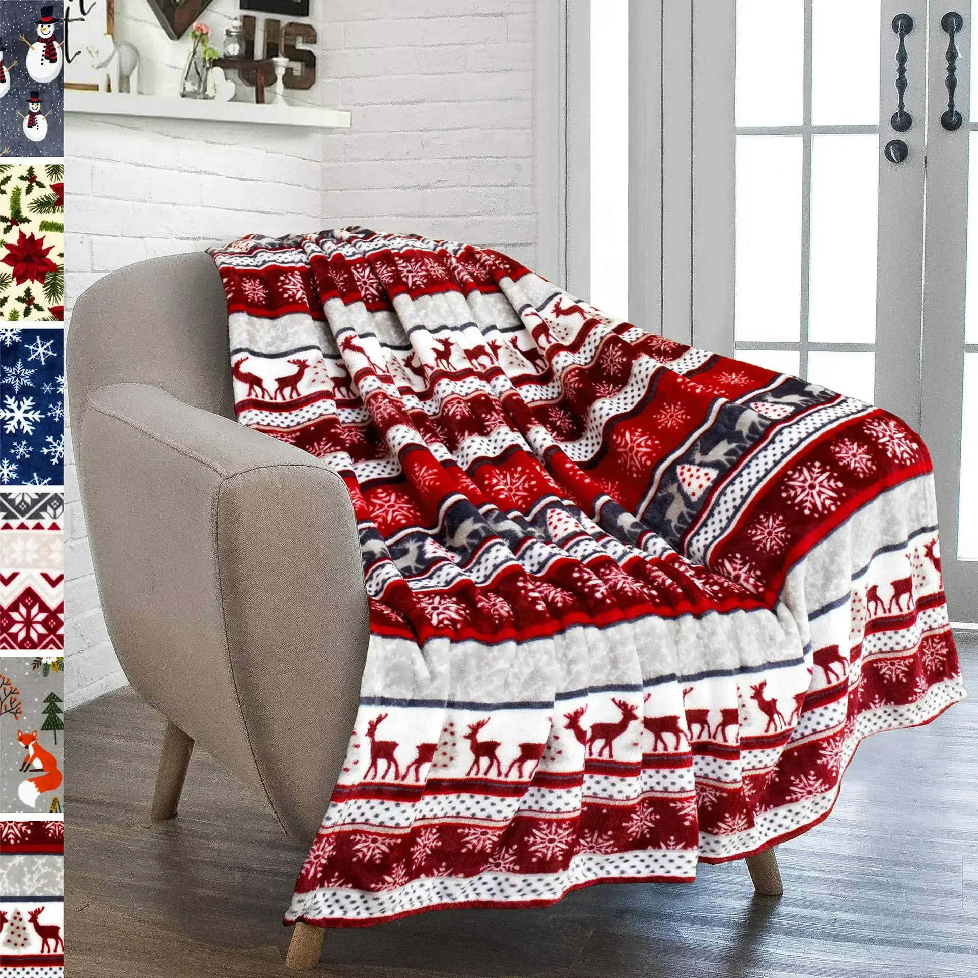 thumbnail image 1 of Manta navideña, manta de franela con diseño de copos de nieve y jengibre 2024, manta de felpa suave y cálida de invierno para sofá cama, 1 of 5