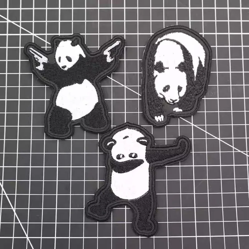 

Creative Pistol Panda Cartoon Embroidered Patches for Clothing Armband Hook & Loop Tactical Patch Morale Badge on Backpack