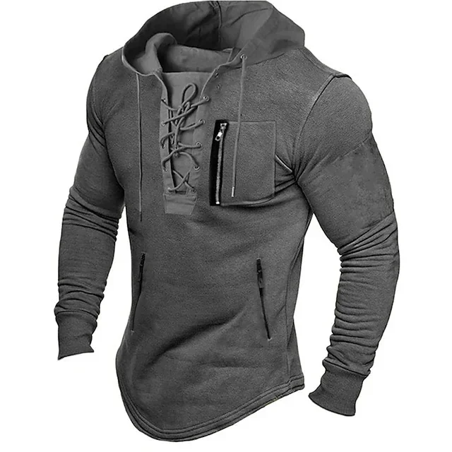 Men Polo Shirt Men's Spring And Autumn Hooded Solid Color Zipper Pocket Polo Shirt Sport Streetwear Casual Wear