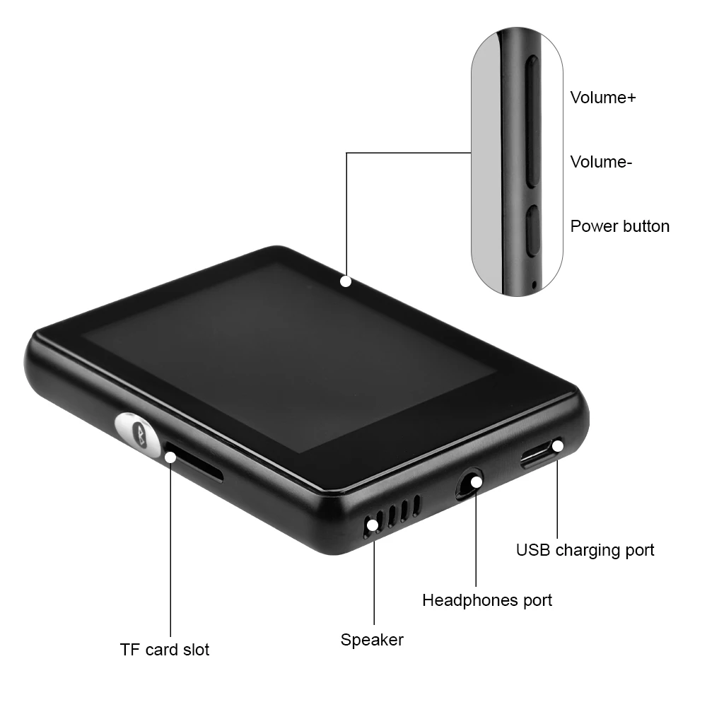 MP4 Player Bluetooth 5.0 Metal MP3 Player Full Touch Screen Built-in Speaker