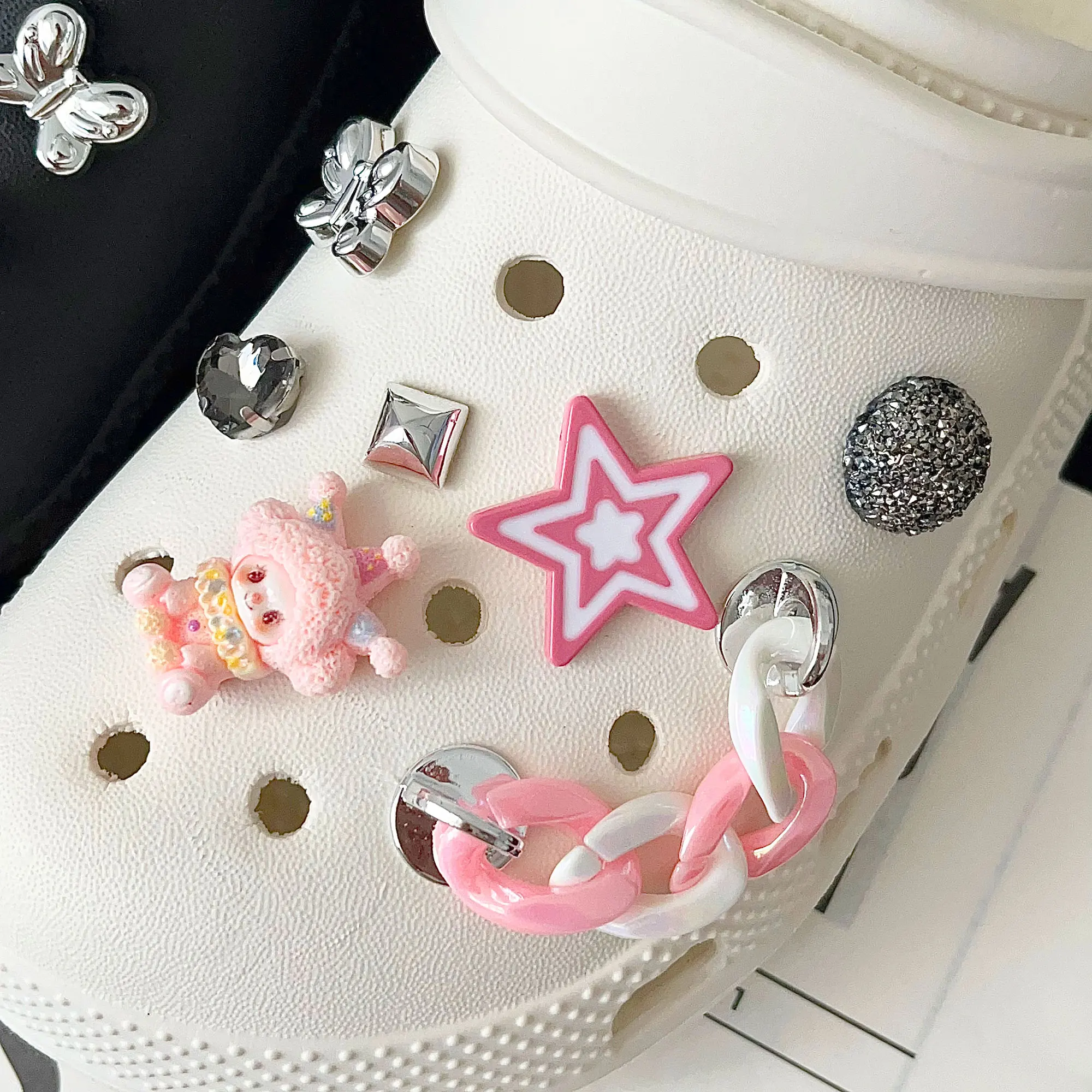 Pink Clogs with Fun Charms HOT PINK TRANSLUCENT CROCS WITH DESIGNER CHARMS – PinkIce  main image 3