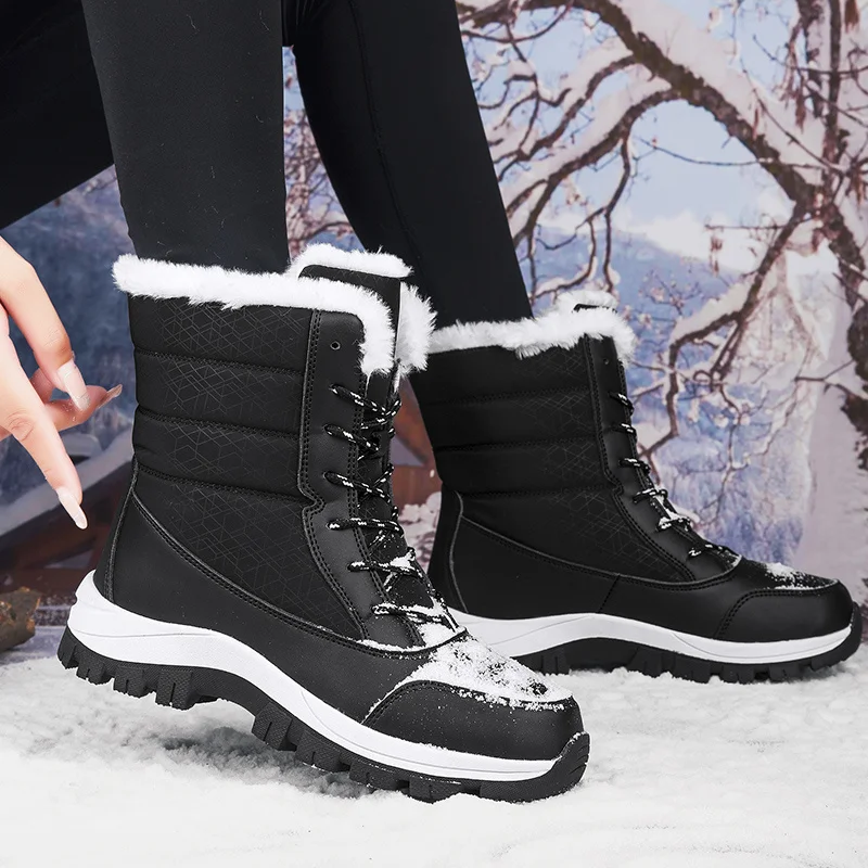 Women's Snow Boots Winter Thermal Fur Lined Boots Waterproof Hiking Trekking Ankle Booties for Woman_voghion.com