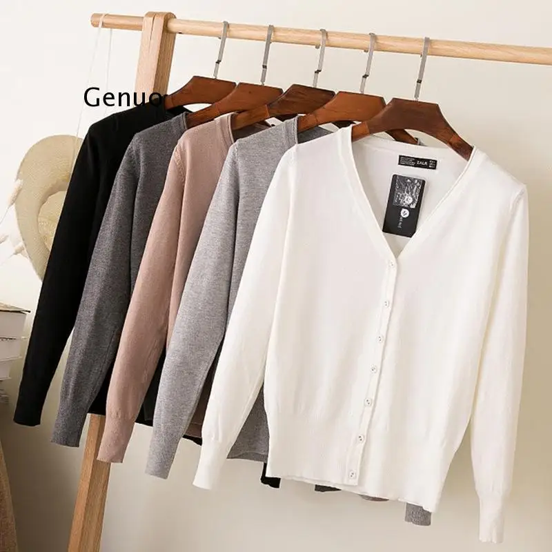 

Women's Soft Jumpers Spring Autumn 3/4 Sleeve V-Neck Button Knitwear Knit Coat Cardigan Solid Casual Jumper Lady
