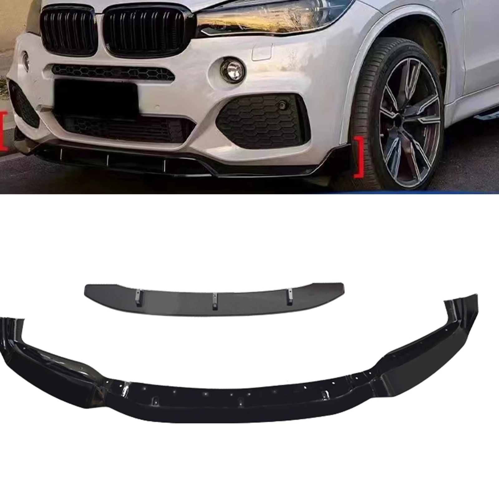

For BMW X6 F16 M Sport 2015-2018 Front Bumper Spoiler Lip Gloss Black Lower Splitter Blade Protector Kit