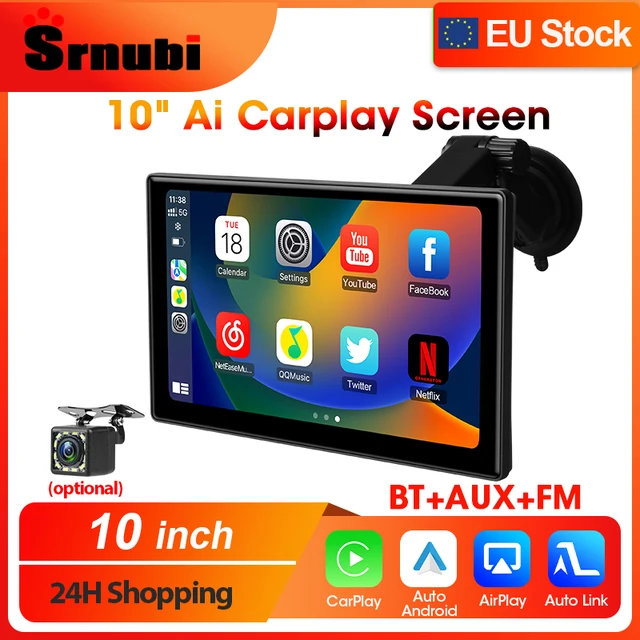Srnubi 10 "pouces voiture sans fil Carplay et Android Auto Navigation rétroviseur FM AUX WIFI Portable multimédia écran tactile moniteur 1