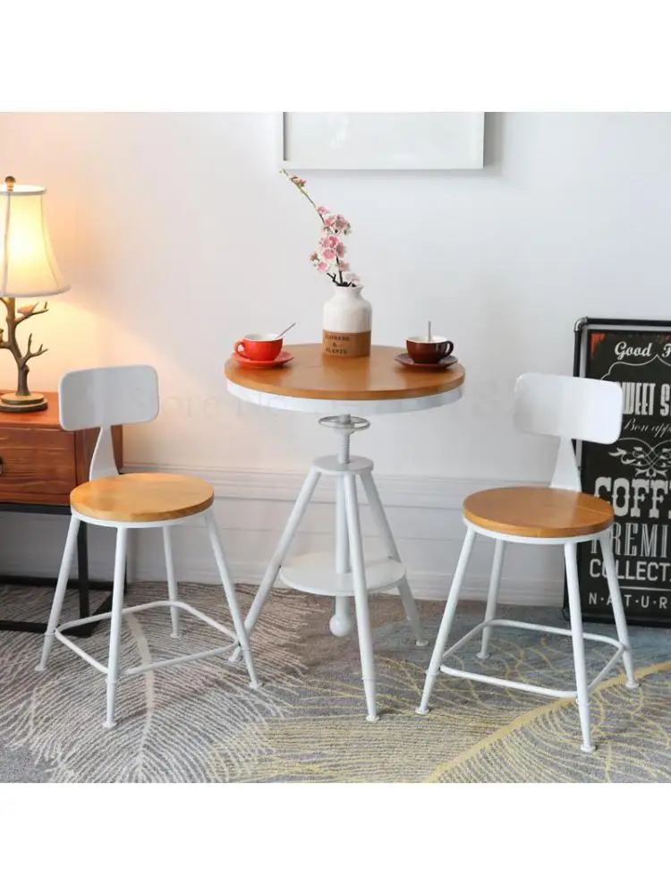 Balcony outdoor wrought iron table and chair combination cafe tea shop bar leisure small round table and chair three-piece
