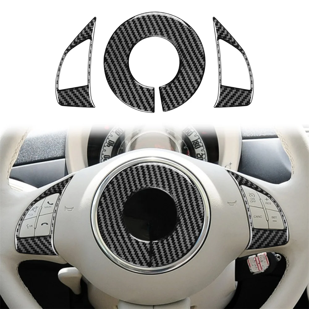 

3pcs For Fiat 500 Steering Wheel Carbon Fiber Trim Stickers