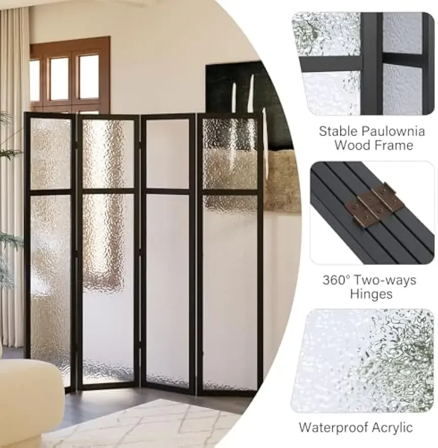 Acrylic Room Divider,4-Panel Freestanding Partition Screen, Frosted Translucent Privacy Panel - Lightweight Modern Divider