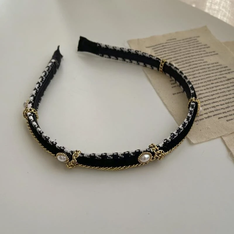 French thousand bird grid pearl chain headband, high-end exquisite retro design hairpin