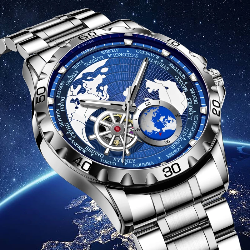 Montre mécanique de luxe GLENAW Earth Series pour homme, avec seconde main rotative, lumineuse et étanche, modèle 2025_voghion.com