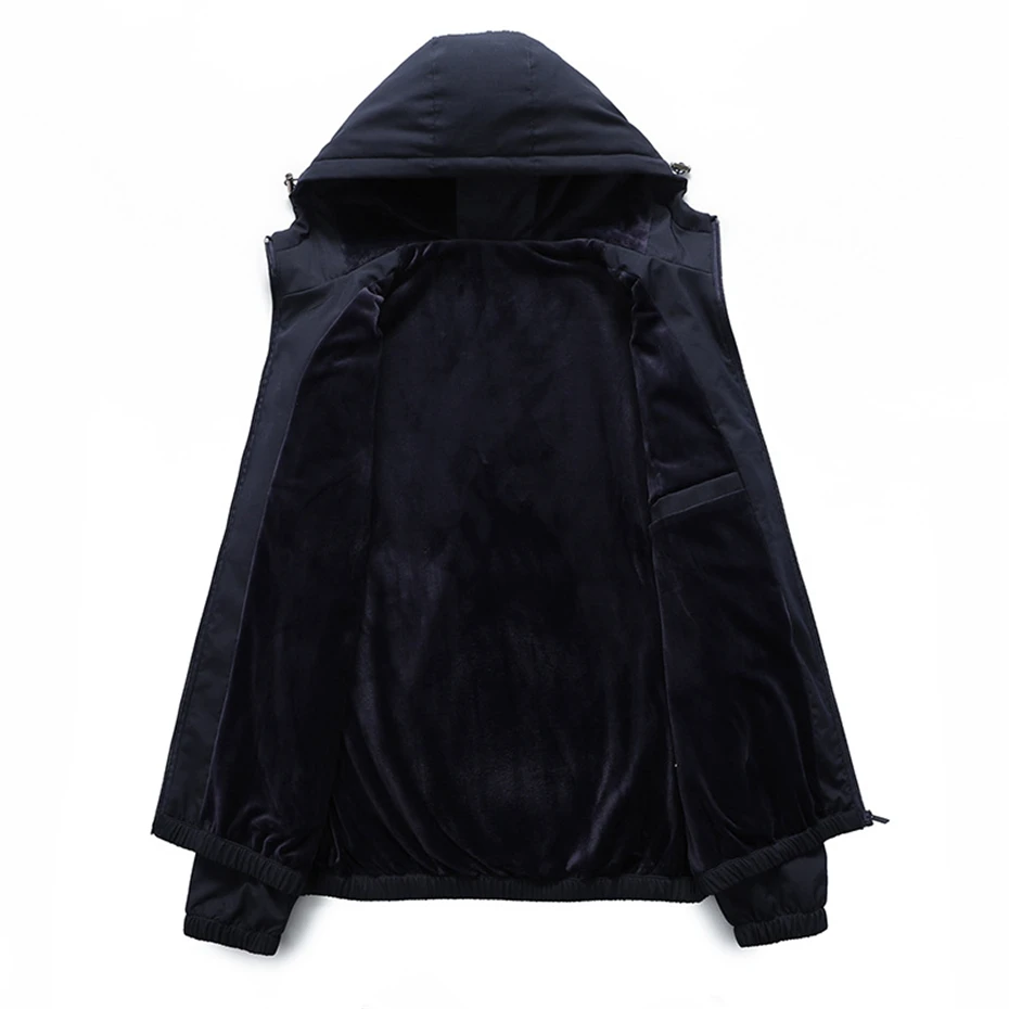 Solid Color Windbreaker Jacket Men Camping Jacket Fashion Casual Waterproof Jackets Coats Male Warm Fleece Coat Outerwear