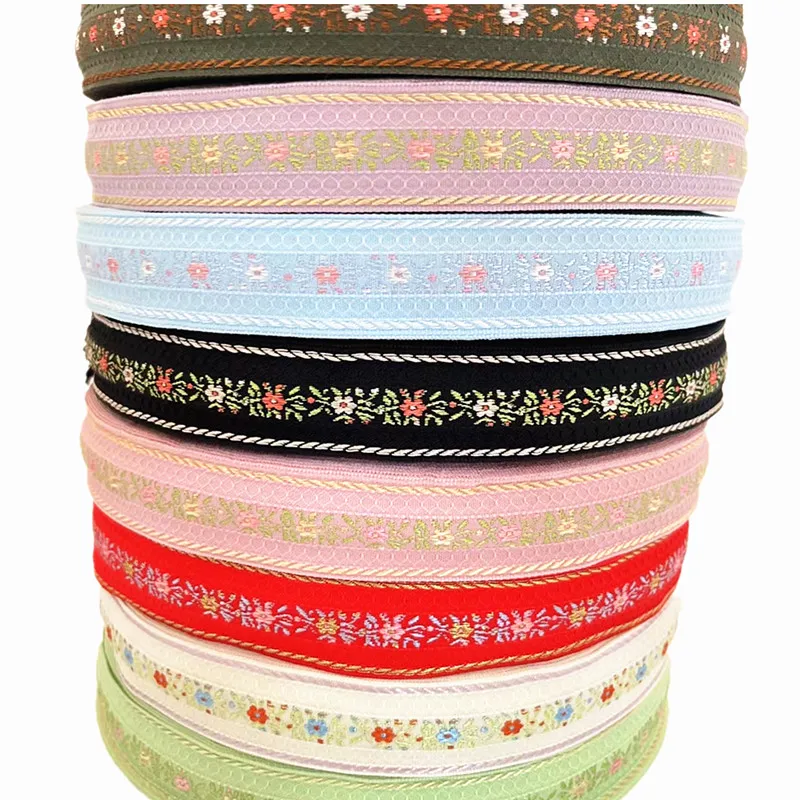 Little Flower Embroidered Jacquard Ribbon Webbing Lace For DIY Hair Ornaments Pet Collar Accessories 5Yards 25-35MM embroidery ribbon webbing ribbon sequins lace ribbon