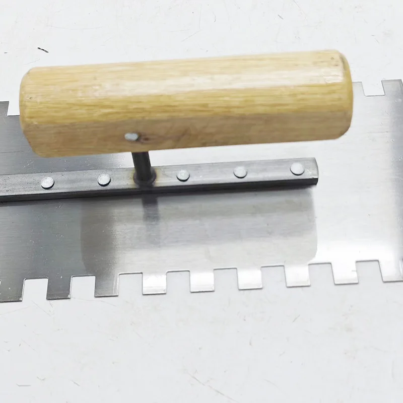 Double Side 10mm Teeth Carbon Steel Blade Smoothing Spatula Scraper Putty Knife Wall Spatula Construction Tools For Tile Paving