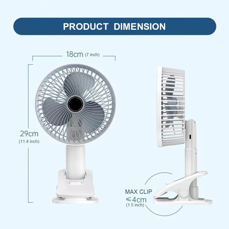 USB Clip Cooling Fan 7 inch-Desktop, wall mounted Hand-hold-Portable, Adjustable Air Circulator with 3 Speed Settings 4