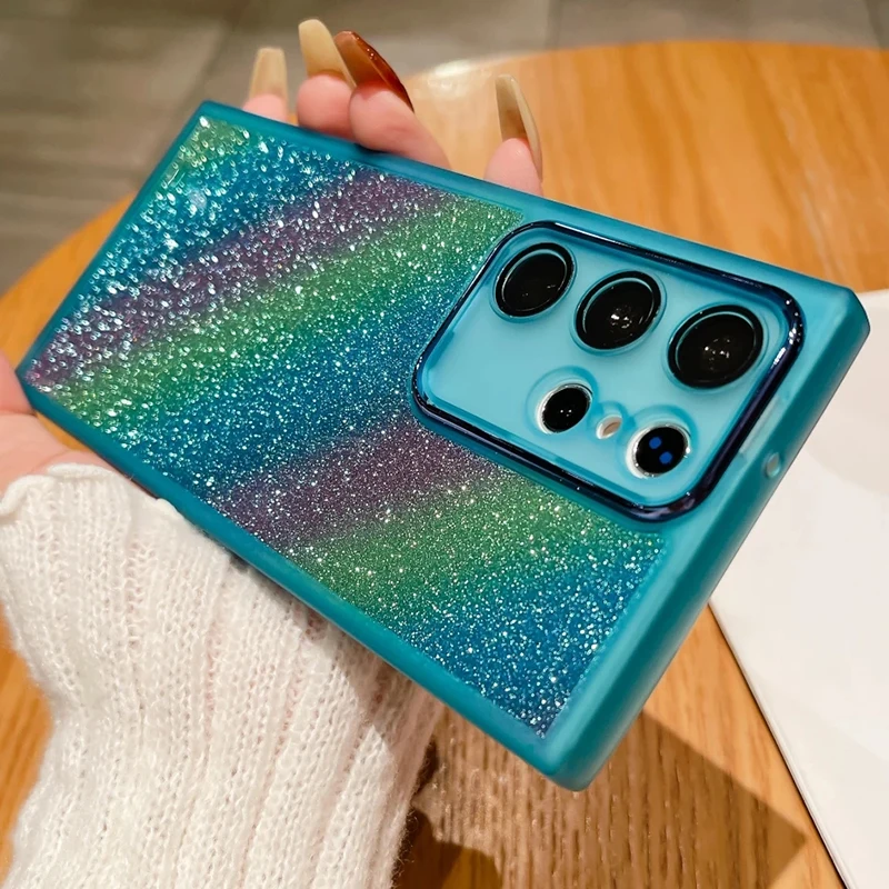Clear Glitter Rainbow Phone Case With Lens Protector For Samsung_voghion.com