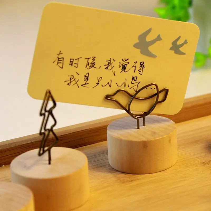 1PC Simple And Stylish Wooden Notes Message Folder Photo Display Folder Message Card Note Holder Memo Clips Desktop Accessories