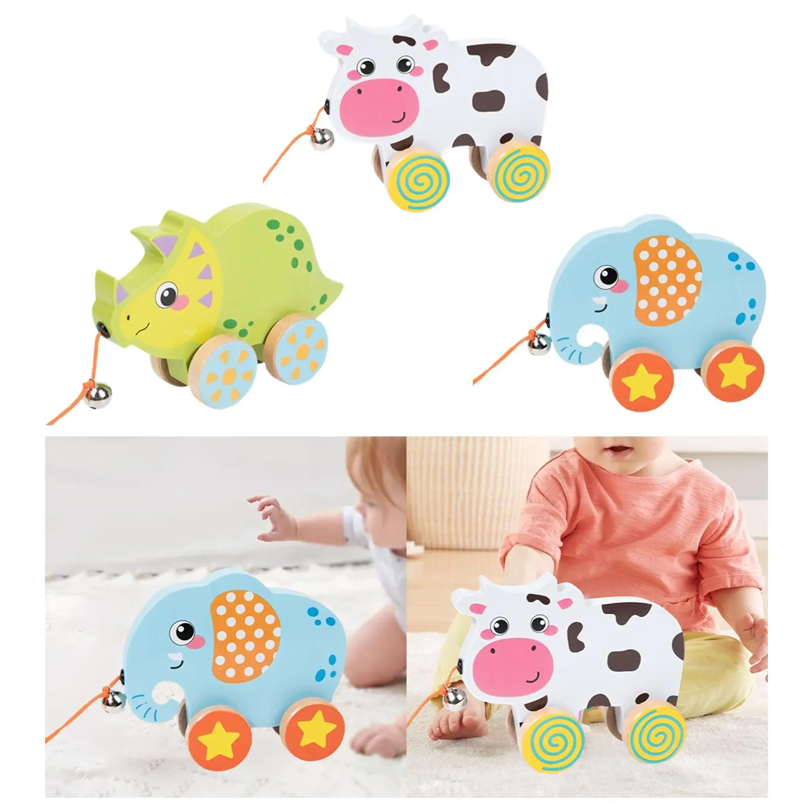 Animal Push and Pull Along Toys, Handmade Easy to Push and Pull, Montessori Toys