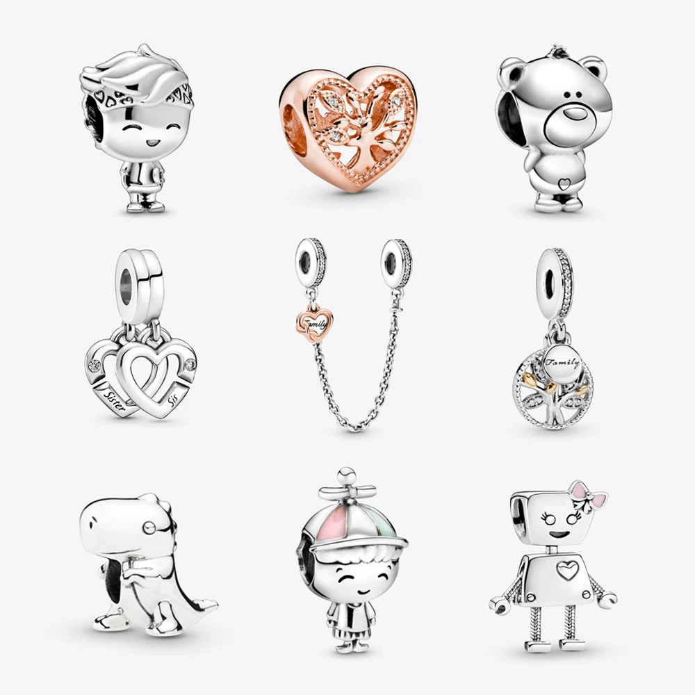 Original925SterlingSilverCharmFamilyBoyGirlMomCharmsBeadsFit