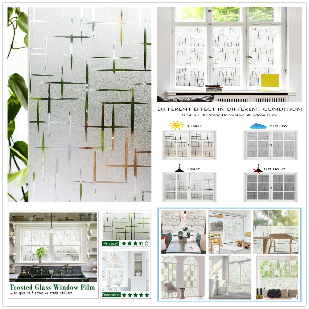 Window Privacy Film Stained Glass Film Static Cling Decorative Vinyl Removable Window Tint UV Blocking Stickers Home Office window film window privacy film window sticker