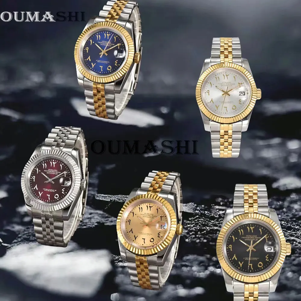 

Original Import NH35 Sports Men's Watch Automatic Mechanical Gold Case Arabic Digital Dial Stainless Steel Case Sapphire Glass