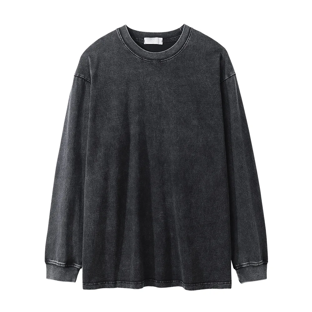 

New Oversized Soild Vintage Long Sleeve T Shirts High Street Hip Hop Tees Top Loose Men's and Women's Cotton Retro Loose T Shirt