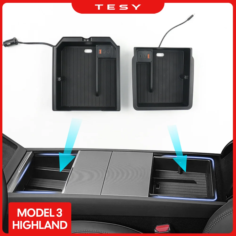 테슬라 모델 3 하이랜드 2024 콘솔 팔걸이 보관 정리함, 내부 보관함 액세서리, USB C 타입 확장 도크
