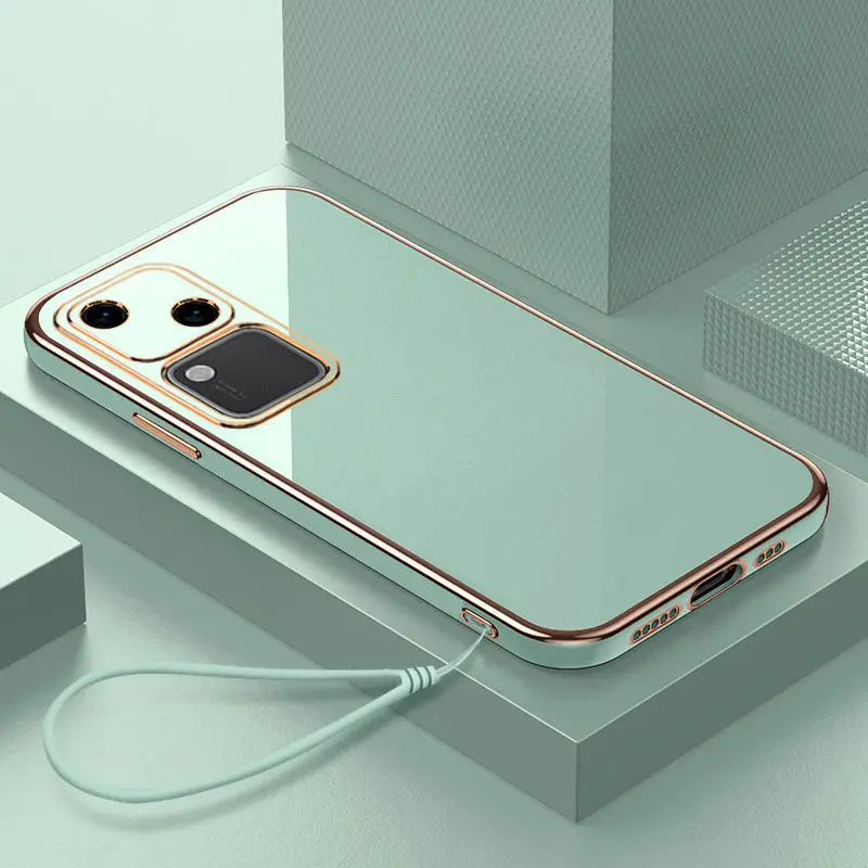 Square Plating Silicone Back Case with Straight Frame - Soft Rubber Protective Cover