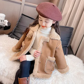 Girls Khaki Faux Fur Coat 1