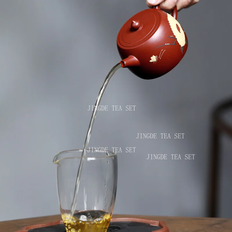 200cc Yixing Purple Clay Teapot Original Ore Red Mud Household Big Red Robe Butterfly Love Flower Kung Fu Tea Set