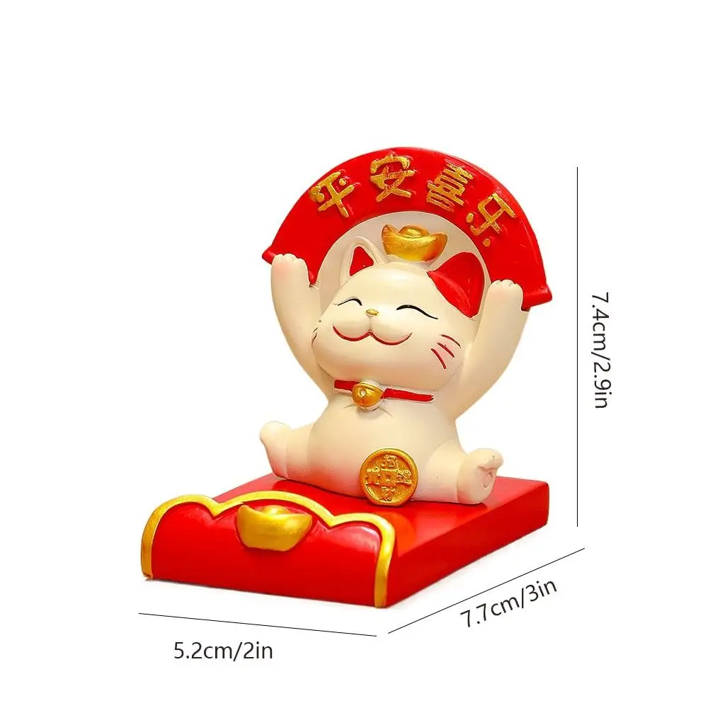 【Stylish】 Figurine Miniature Items Lucky Cat Phone Holder Resin Crafts Exquisite Animal Mobile Phone Stand Realistic Chinese Style.