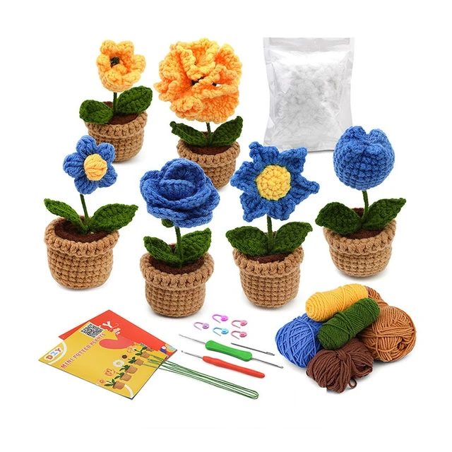 Love Shape Crochet Kit for Beginner,4PCS Potted Kit with Yarn DIY