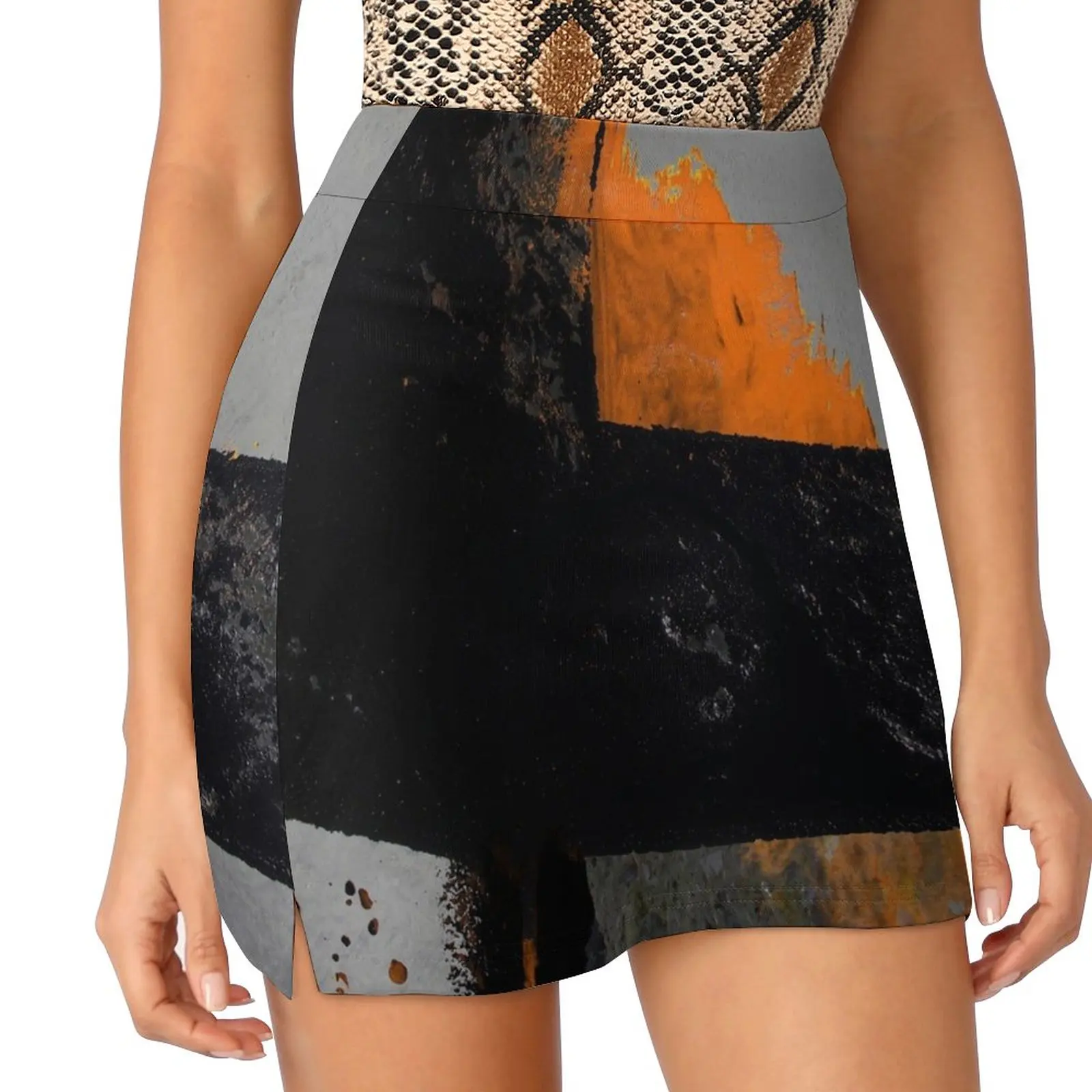 

Minimal Orange on Black Light Proof Trouser Skirt chic and elegant woman skirt micro mini skirt extreme Woman short