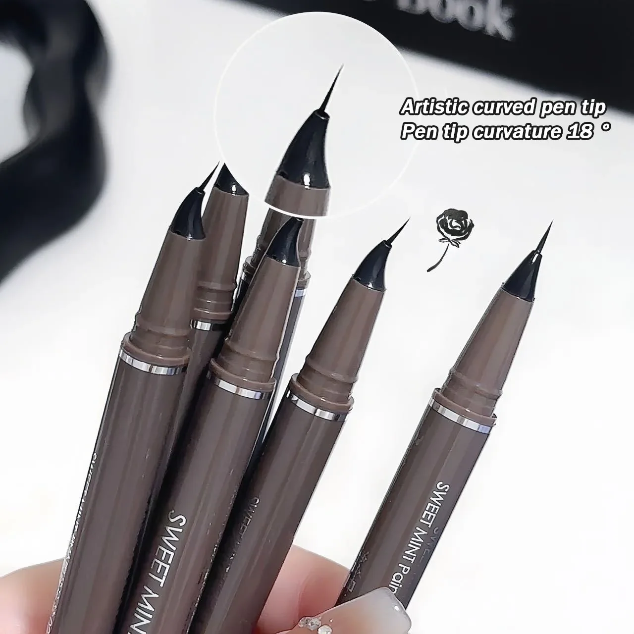 Quick Dry Liquid Eyeliner Curved Pen Tip Easy To Draw Fine Lower