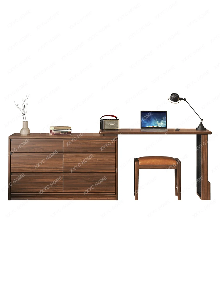 

Black Walnut Solid Wood Dresser Desk Integrated Makeup Table Bedroom