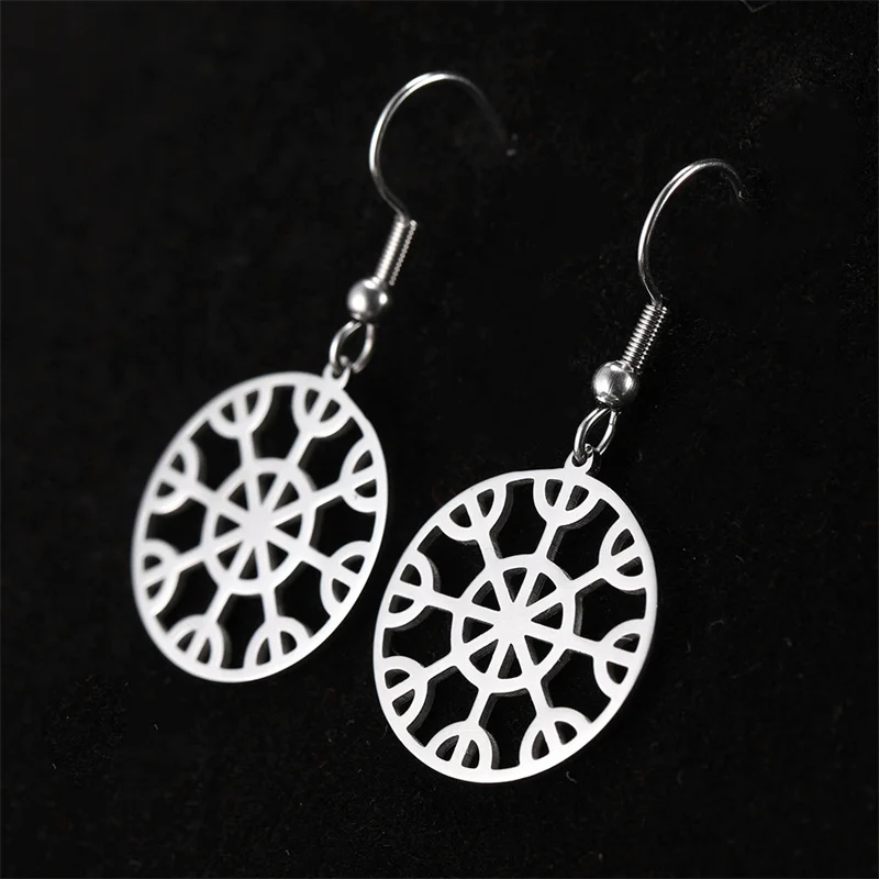 Edelstahl aegishjalmur vegvisir Kompass baumeln Ohrring für Frauen Wikinger Blume des Lebens Amulett Tropfen Ohrringe Mädchen Schmuck – Detail 10