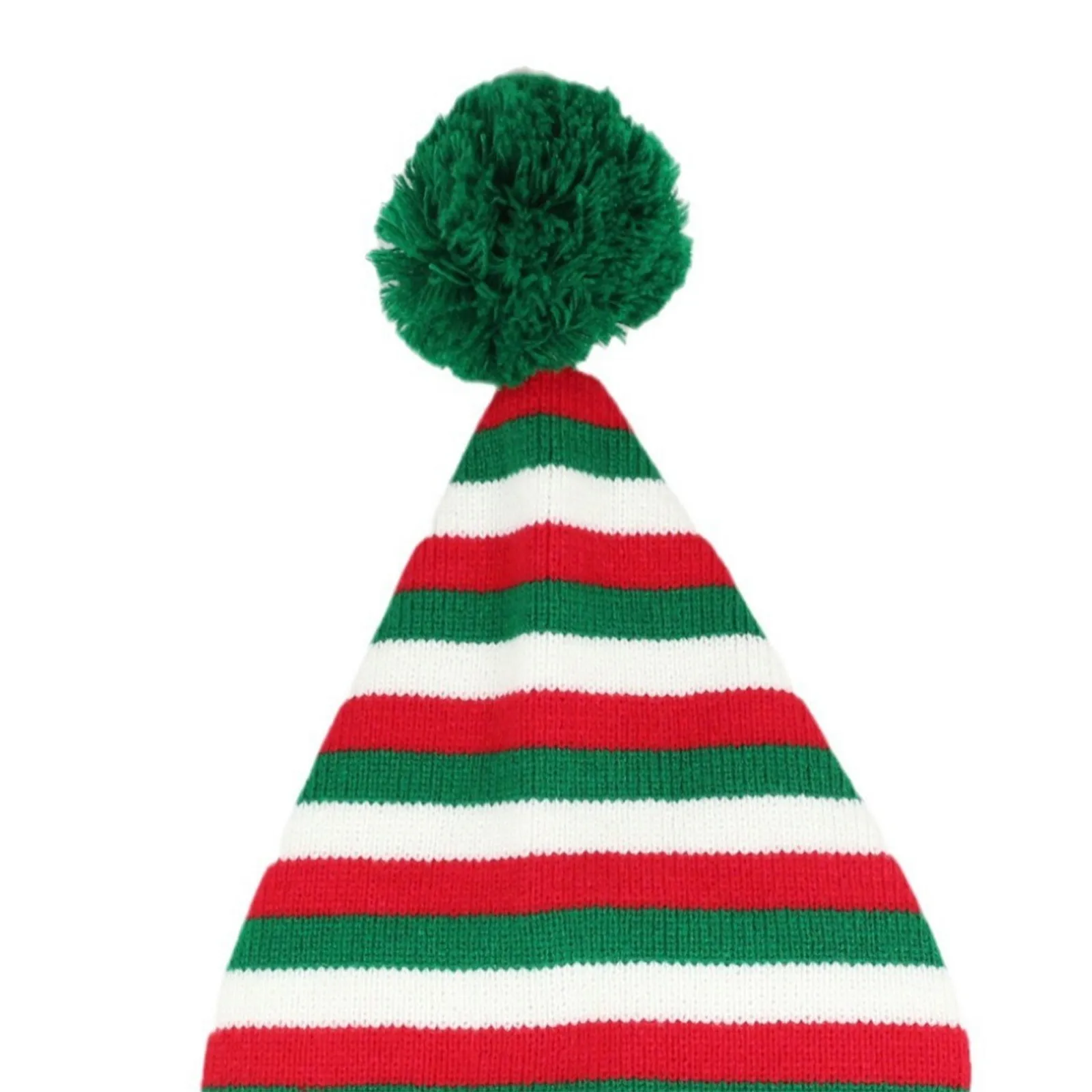 Christmas Elf Santa Beanie - Knitted Red Green Striped Hat