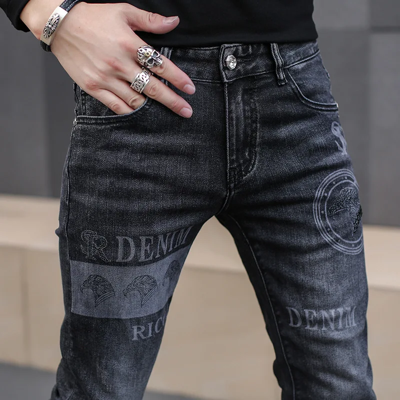 Black Jeans For Men Fashion Street Hip-Hop Male Punk Style Denim Man Pants Autumn Men Stretchy Slim Fit High Quality Men's Jeans