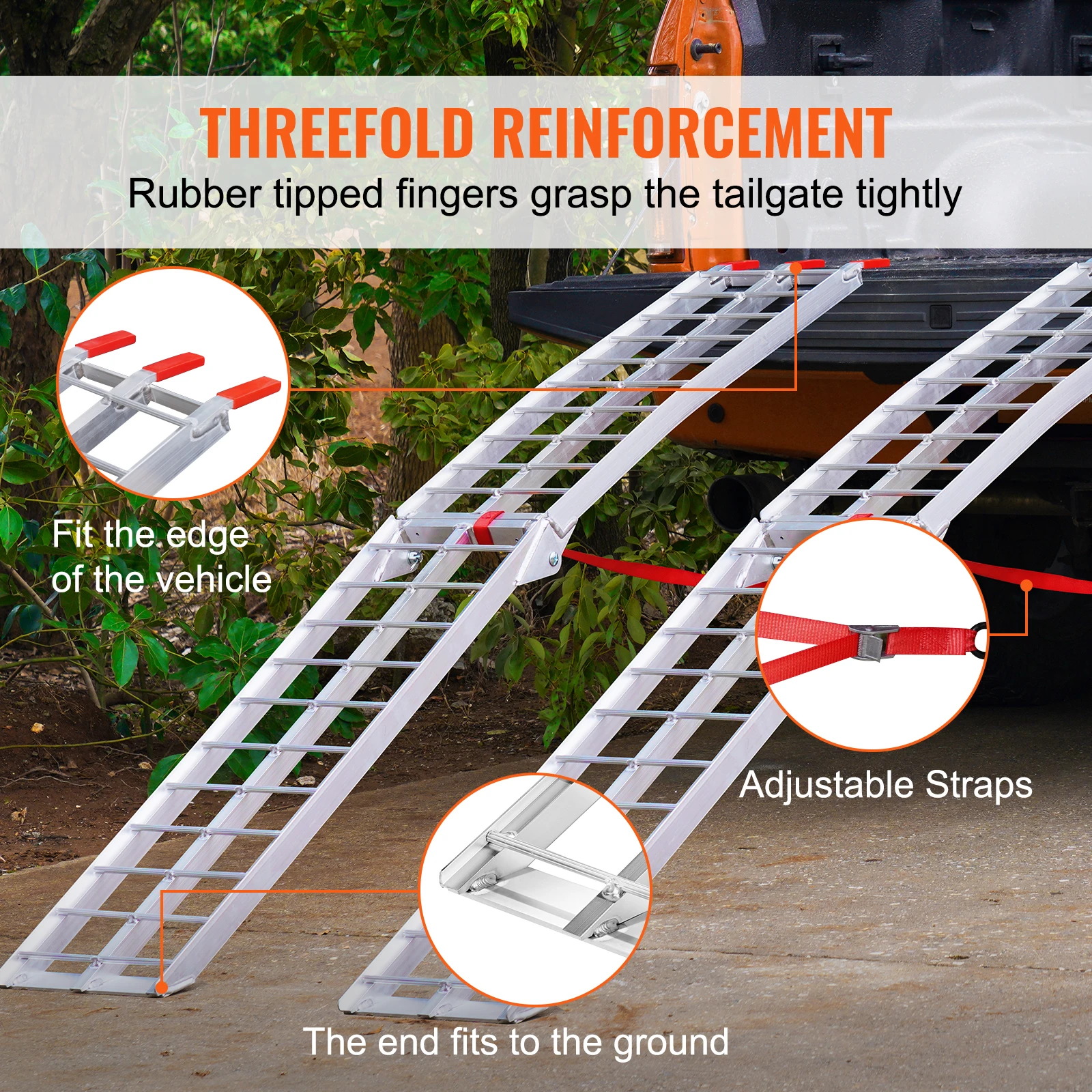 SucceBuy Aluminum Ramps 1500 lbs Folding Loading Ramps for Pickup Trucks Bed Trailers Ramp with Load Strap for Dirt Bike UTV ATV