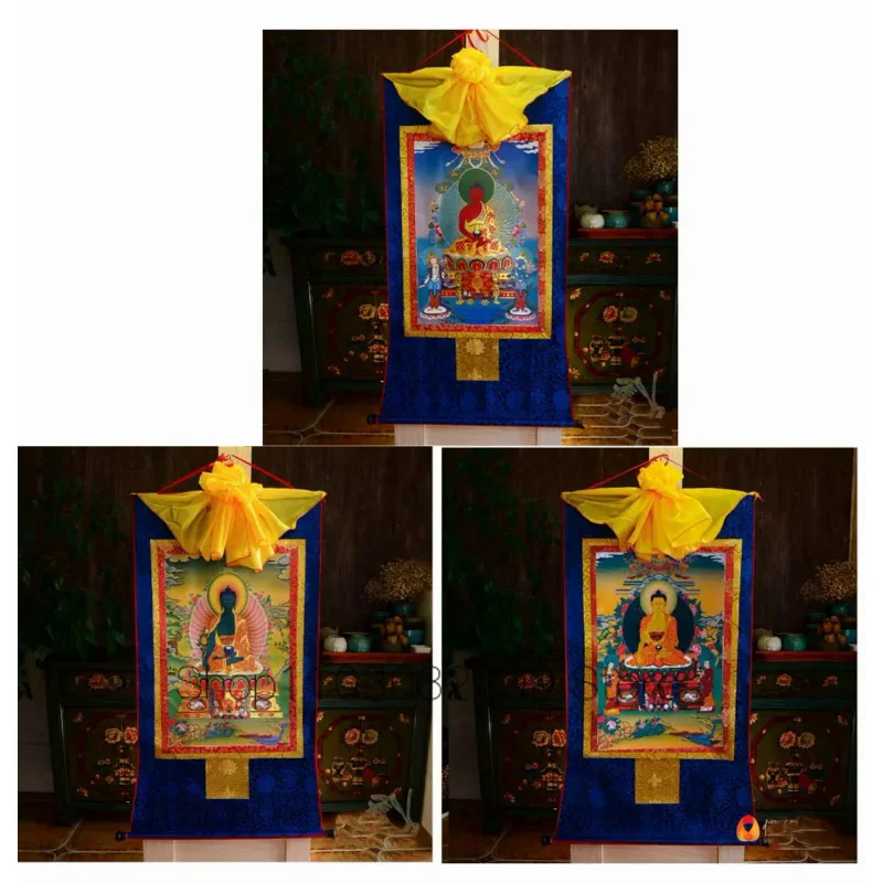 

3PCS Wholesale Buddhist supplies --85CM Large -HOME Thang-ga Thangka Amitabha Shakyamuni the Medicine Buddha Buddhism art