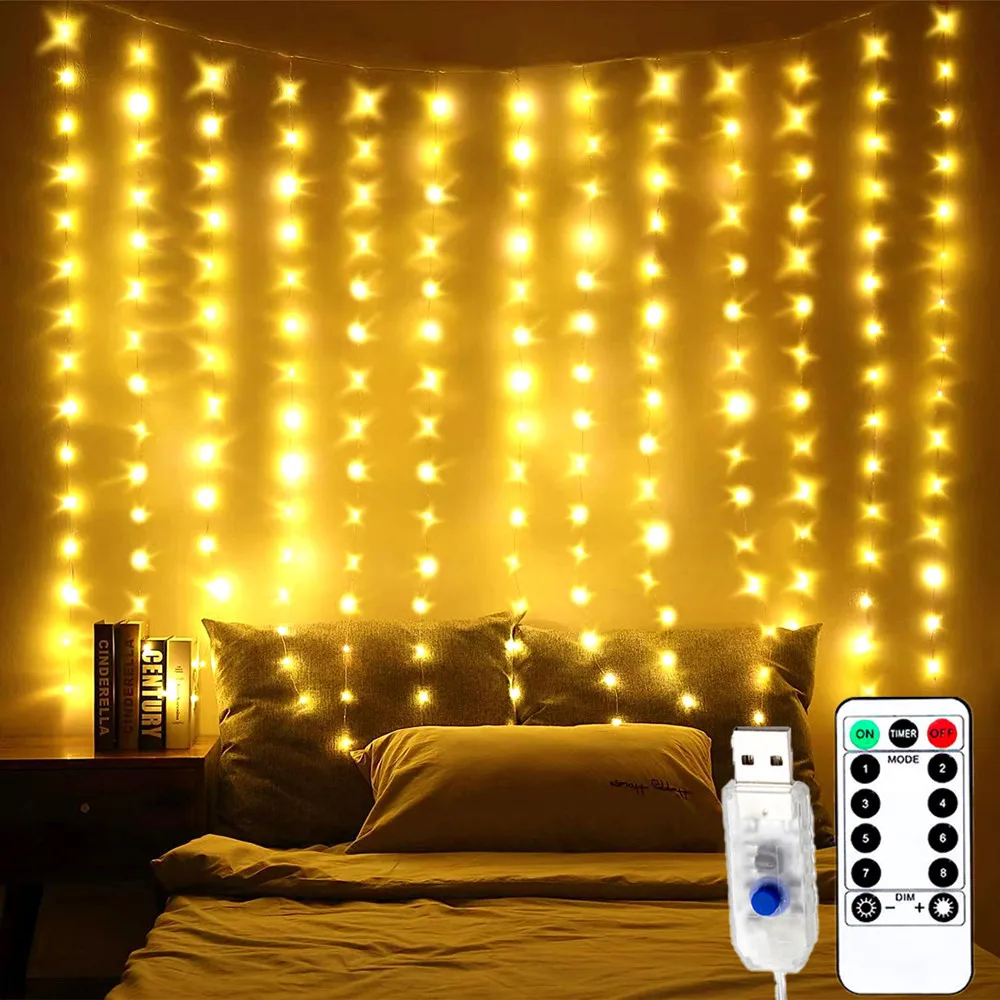 Outdoor LED Fairy Lights USB Curtain String for Wedding Garden Holiday