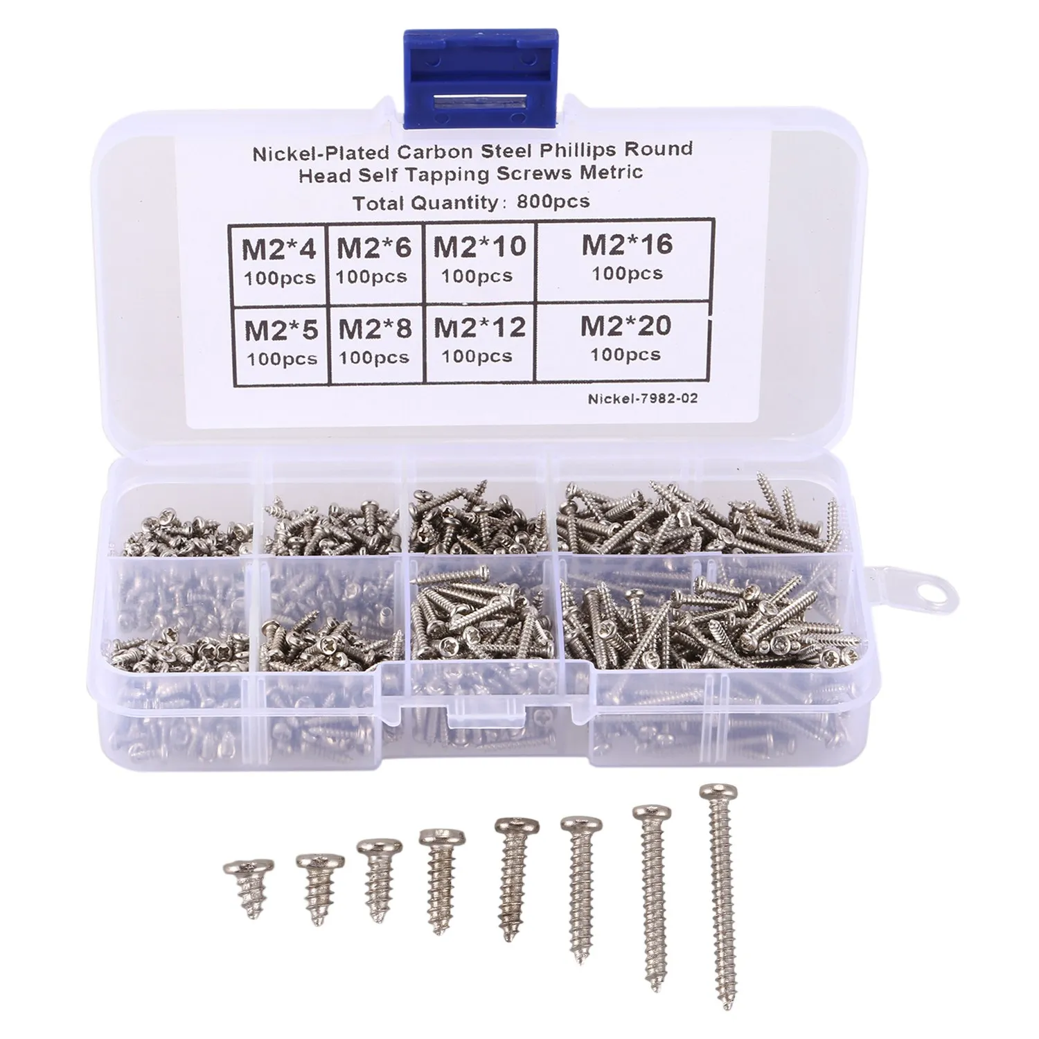 

800Pcs/Set M2 Screw Carbon Steel Cross Drive Pan Head Self Tapping Screws Assorted Fastener M2X4/5/6/8/10/12/16Mm/20Mm