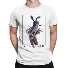 Camiseta de algodón puro para hombre, camisa de cuello redondo de Anime, ropa Harajuku de talla grande, Senpai Mai Sakurajima