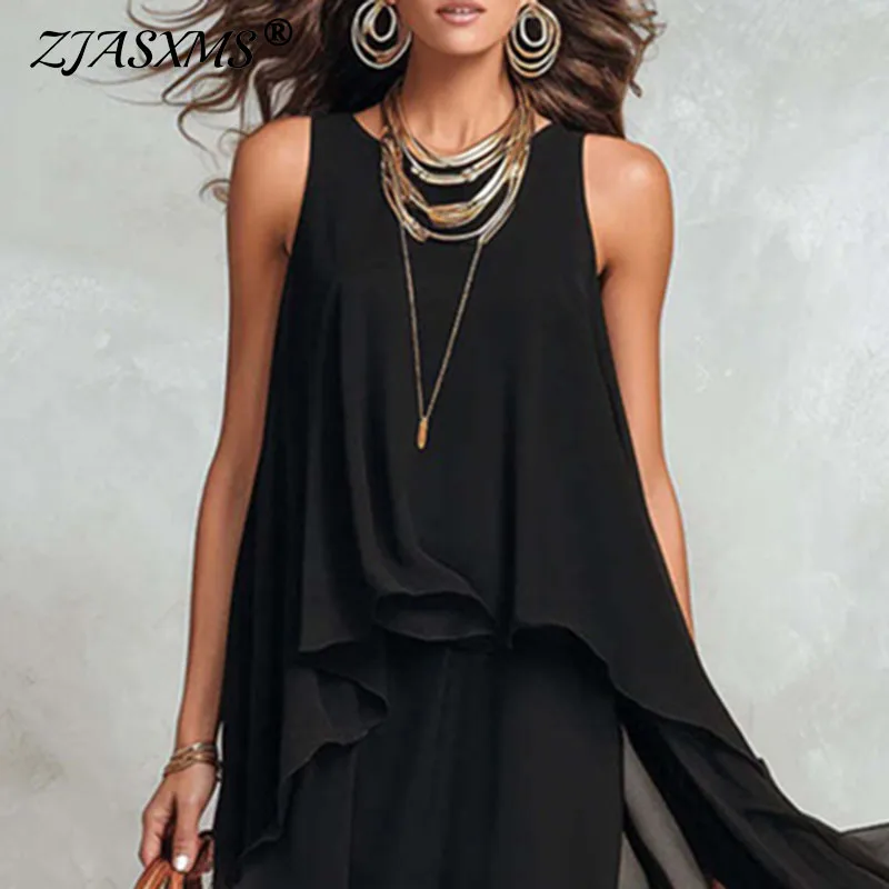 Boho Sexy Sleeveless Maxi Dress Irregular Hem Flowy Chiffon Long Dresses Women Elegant Layered Tunic Summer Beach Vacation Dress 1