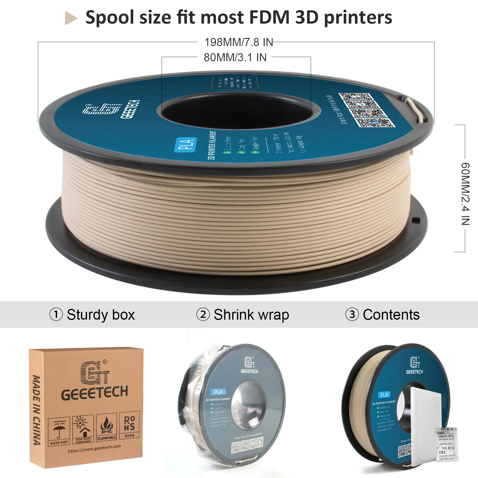 Geeetech Wood PLA 1kg 1.75mm Filament 3d Print wire Vacuum Packaging Local Warehouses Colorful Plastic for FDM 3D printer 3d printing filament
