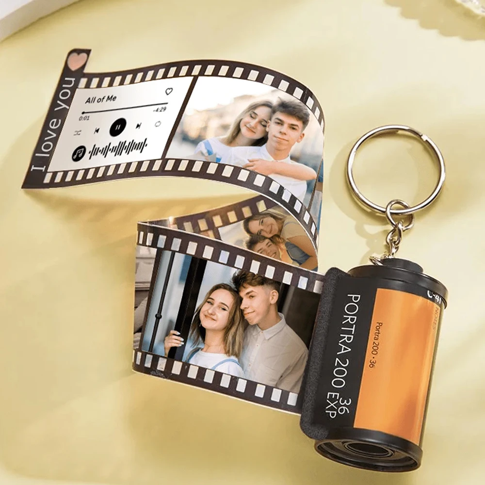 Custom Text And Music Film  Roll Keychain with Personalized Photo Film Roll Keychain for  Graduation Memorial Gift Jewelry 