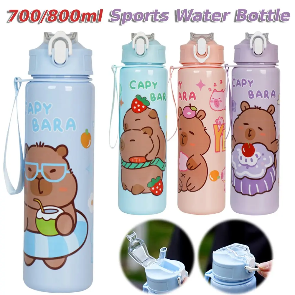 700/800ml Capybara Cute Water Cup with Straw & Handle Sports Water Bottle Large Capacity Travel Cup for Outdoor Activities