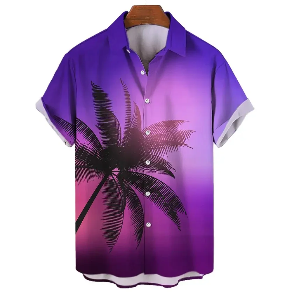 Hawaiian Shirt Summer Men's Lapel Shirt Gradient Pattern Men's Street Loose Short Sleeve Button Collar Casual Men's Shirt